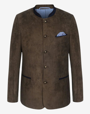 authentic mens leather trachten jacket featuring traditional stand collar, button front closure and classic Bavarian style finish