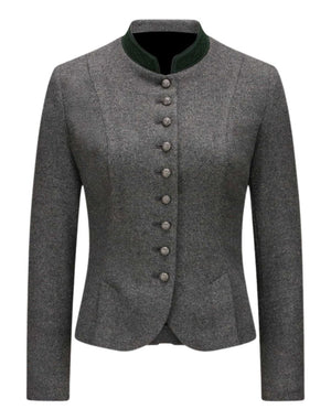 Gray blazer with button details on a white background
