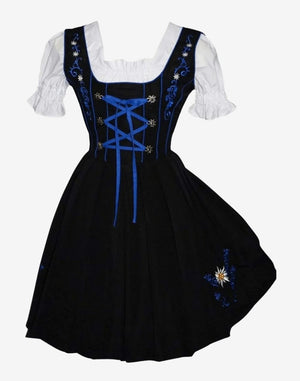 Bavarian style dirndl featuring
apron pleats, fitted bodice and authentic Oktoberfest dress design