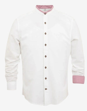 classic alpine shirt for men in white color featuring traditional buttons, clean front panel and Bavarian inspired design