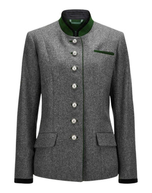 Gray jacket with green trim on a white background