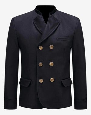classic Bavarian jacket for men featuring traditional stand collar, horn buttons and tailored alpine style design