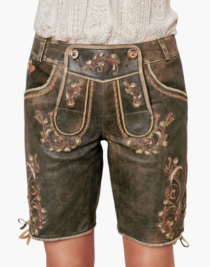 Traditional leather shorts with embroidery on a white background
