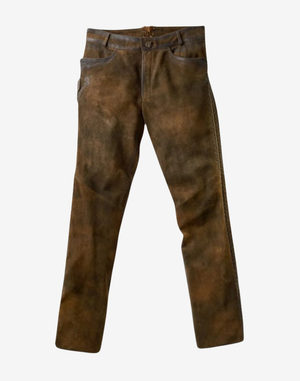 Brown leather pants on a white background