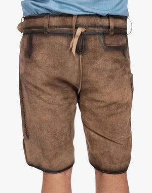 Brown leather shorts with a belt on a white background