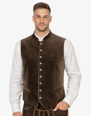 men wearing german trachten vest in white background