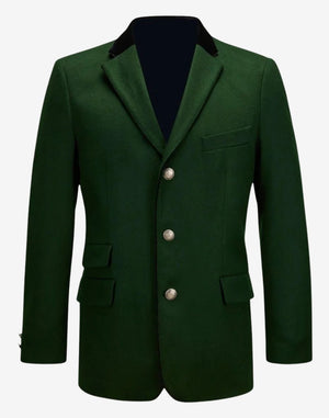 luxury Bavarian trachten jacket for men featuring green wool fabric, traditional buttons, tailored fit and classic alpine styling