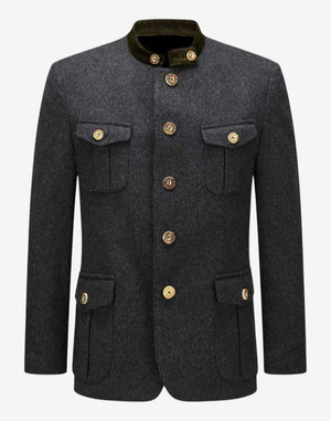 mens authentic German jacket featuring traditional buttons, structured fit, flap pockets and classic Bavarian design