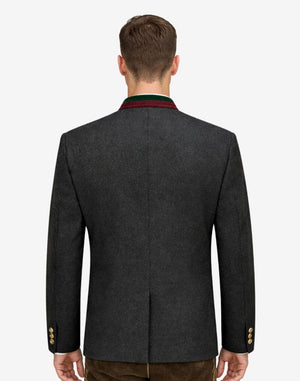 Back view of model wearing Mens Bavarian Heritage Jacket featuring tailored alpine cut and contrast collar trim