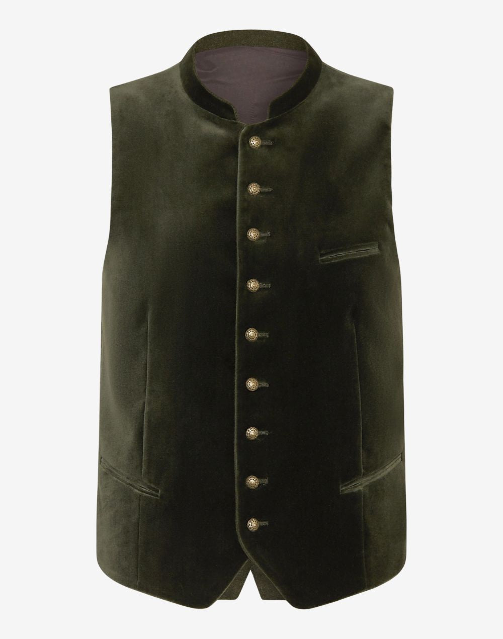 Mens classic velvet German vest in traditional Trachten style with decorative buttons, premium velvet fabric and Bavarian design.
