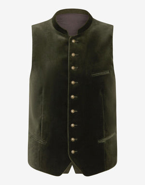 Mens classic velvet German vest in traditional Trachten style with decorative buttons, premium velvet fabric and Bavarian design.