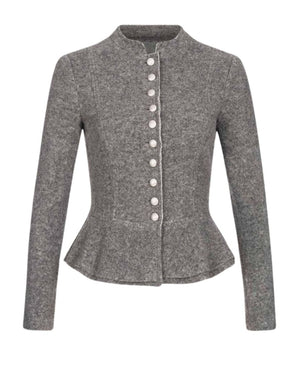 Gray peplum jacket with buttons on a white background