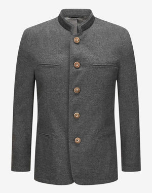 premium trachten jacket for men featuring traditional stand collar, wooden buttons and classic Bavarian tailored fit