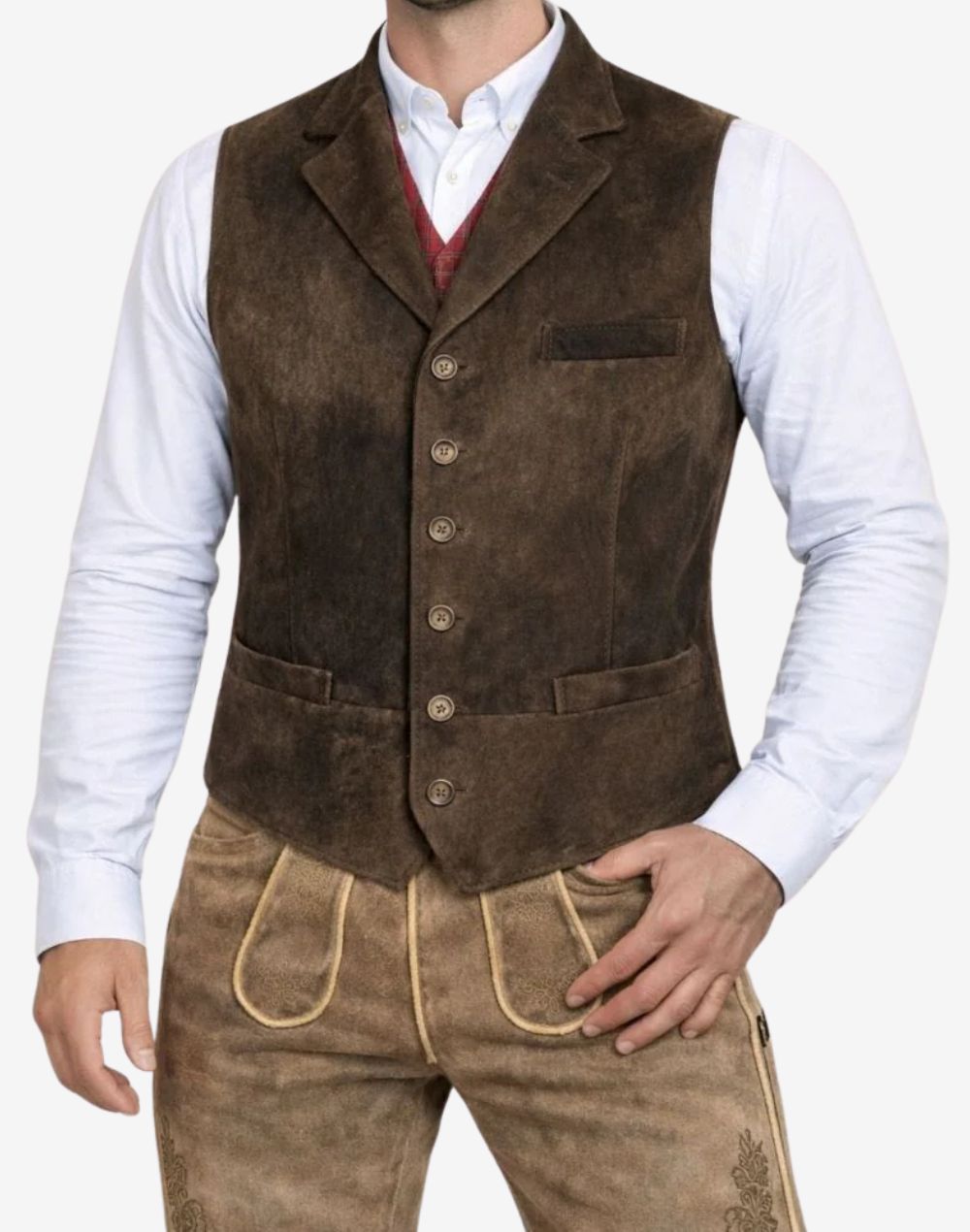 Rustic Suede Mens Oktoberfest Waistcoat