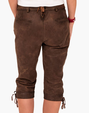 Brown capri bundhosen with drawstring details on a white background