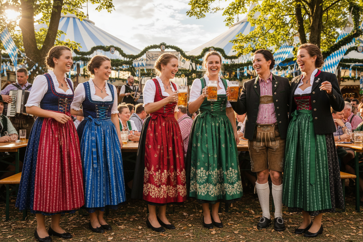 womens wear dirndl, lederhosen and jackets