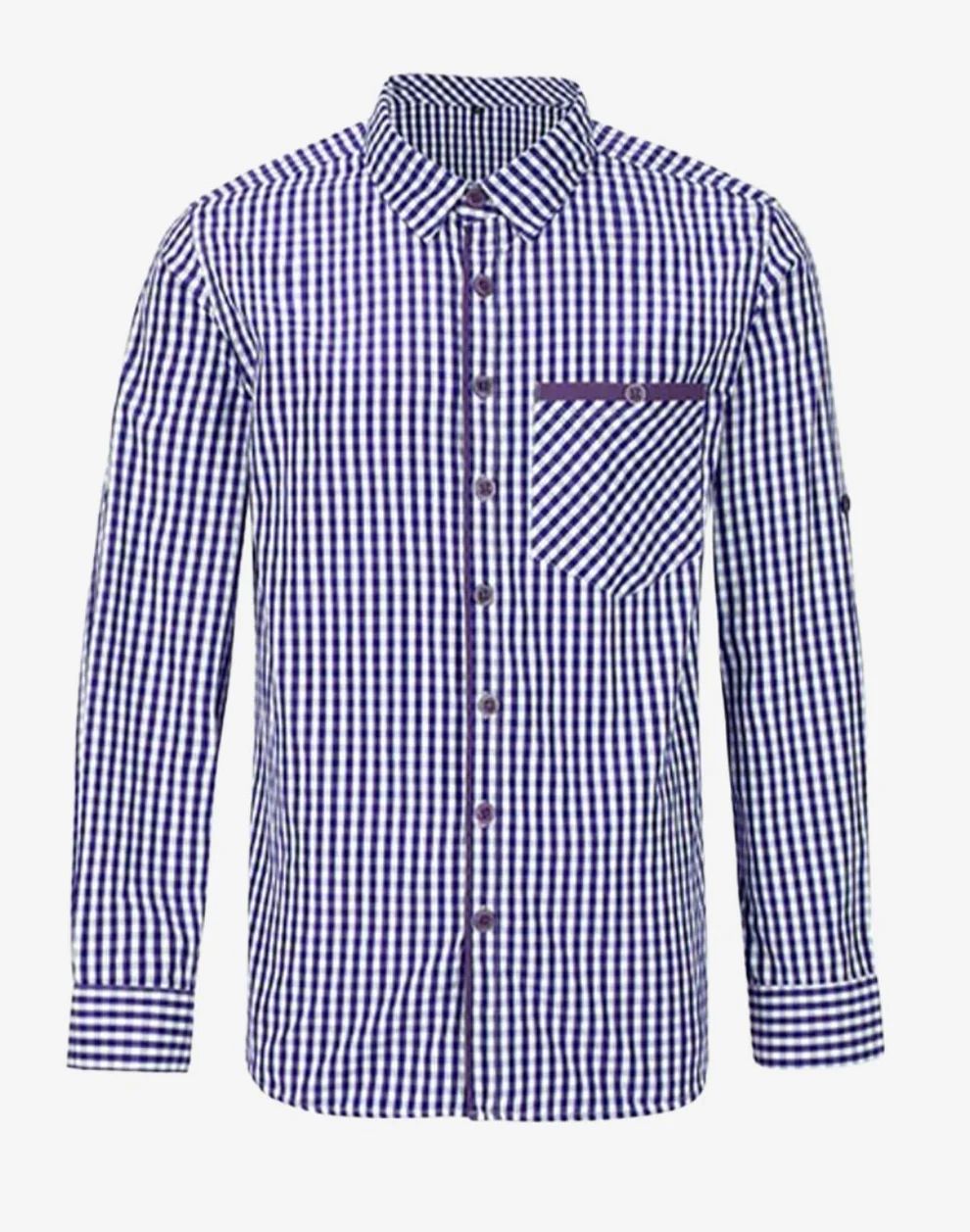 Blue and white checkered shirt on a white background