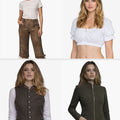 Collage of four images featuring women wearing different outfits on a white background.