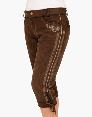 Brown embroidered bundhosen on a white background