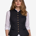 authentic womens trachten waistcoat worn with white shirt featuring fitted cut, traditional buttons and classic Bavarian styling