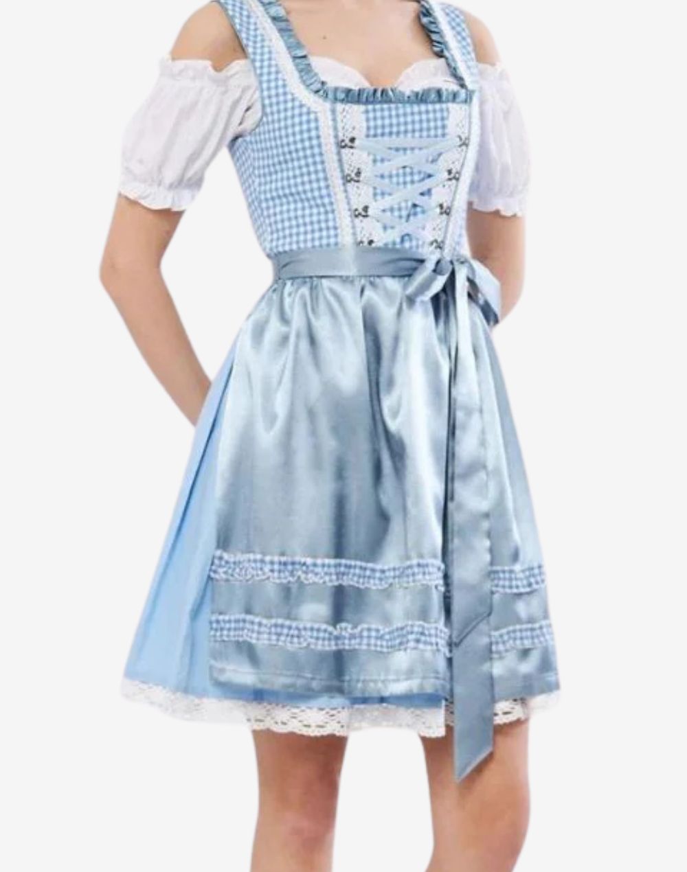 blue dress white apron Sky Gingham Dirndl with Satin Waist – Bavarian Outfits recommended-product:infinity-bead-necklace-black Lieder Dress poker patterns Size:Us Size 18W