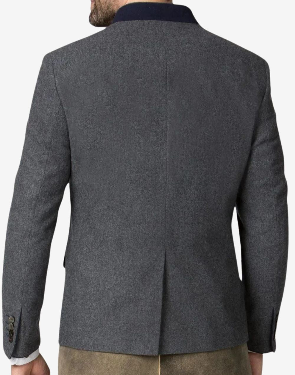 Back view of Bavarian festival jacket for men highlighting structured tailoring and traditional Trachten fit.
