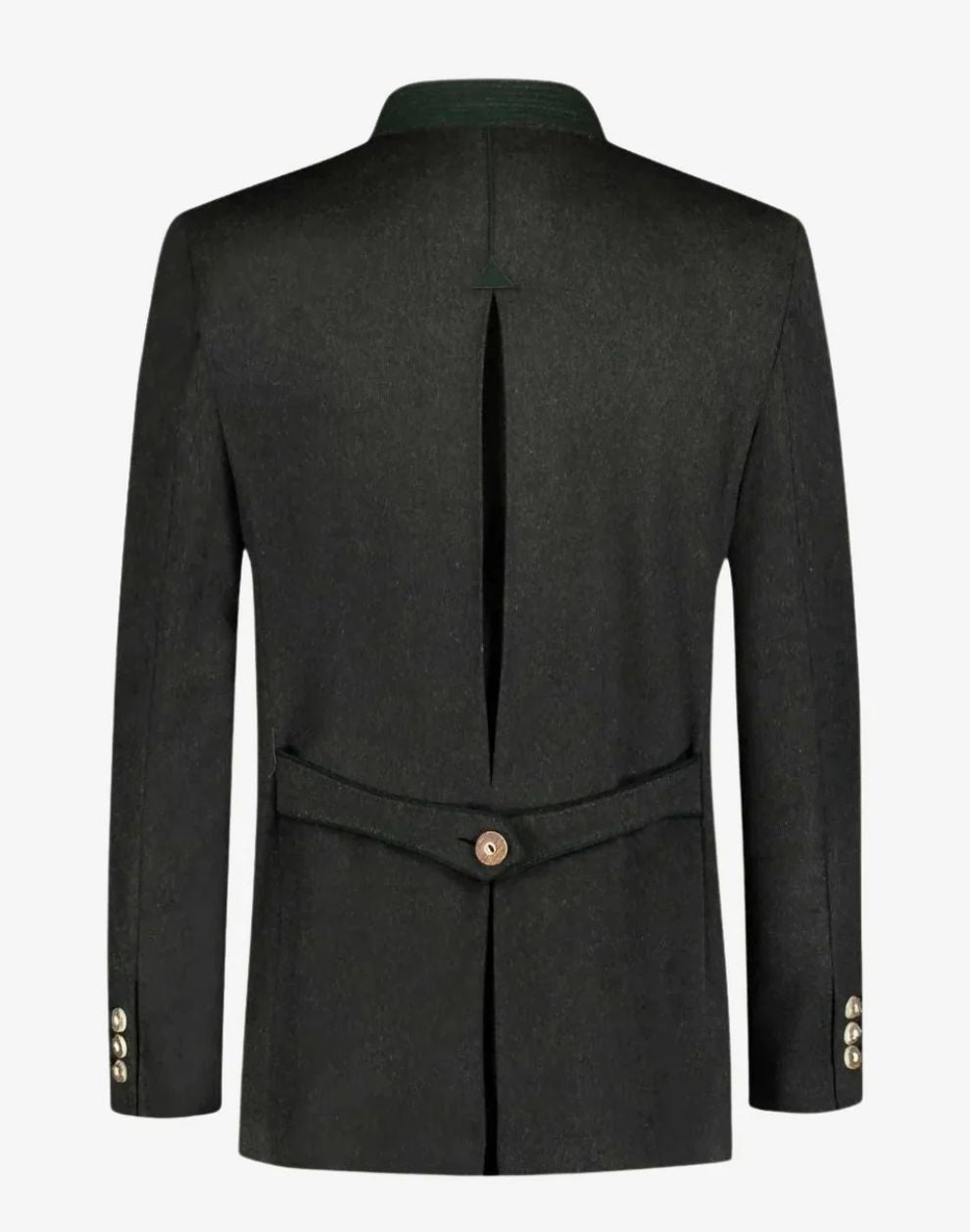 Dark green blazer with a button on a white background