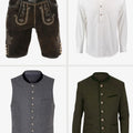 Men's Brown Lederhosen Set with Charcoal Vest & Green Jacket