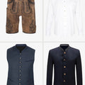 Men's Tan Leather Lederhosen Set with Navy Trachten Jacket