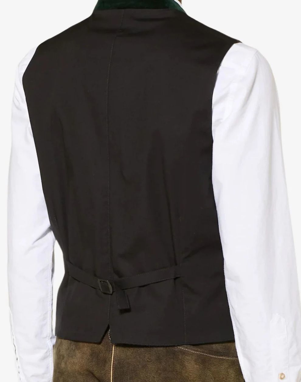 Black vest over a white shirt on a white background