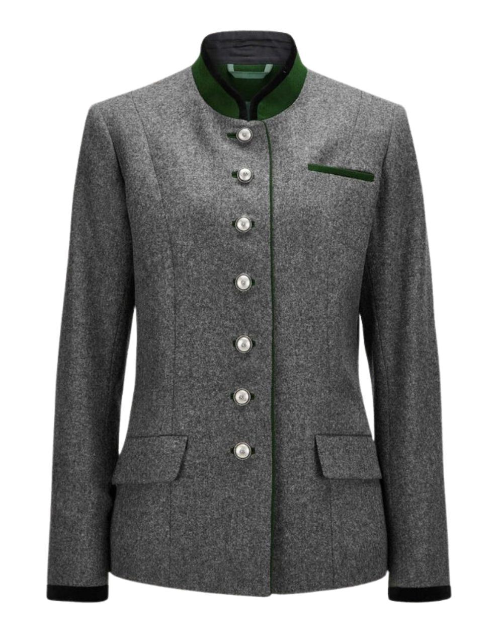 Gray jacket with green trim on a white background