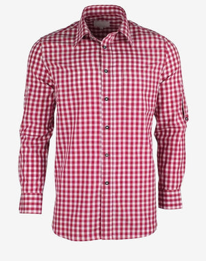 classic Bavarian Trachten shirt featuring traditional button front, stand collar and authentic alpine styling