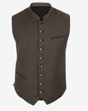 lassic Bavarian vest for men displaying clean tailoring, traditional buttons and authentic alpine design details