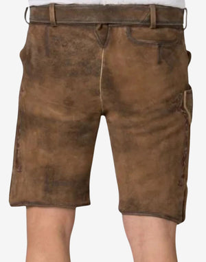 Brown leather shorts on a white background
