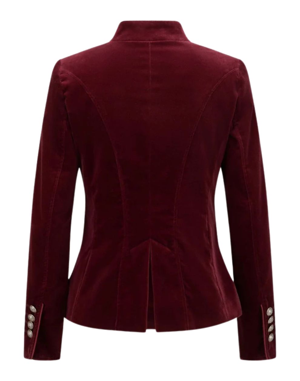 Maroon velvet blazer on a white background