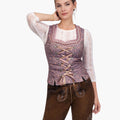 Woman wearing a traditional Bavarian outfit on a white background
