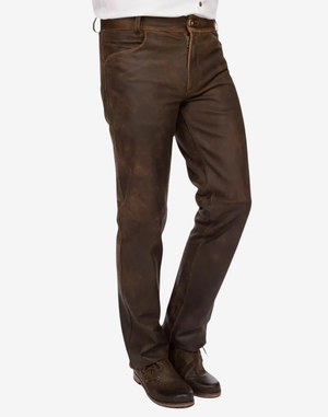 Brown leather pants on a white background