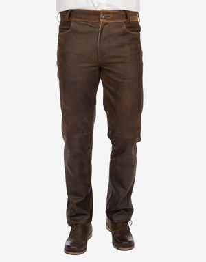 Brown leather pants on a white background