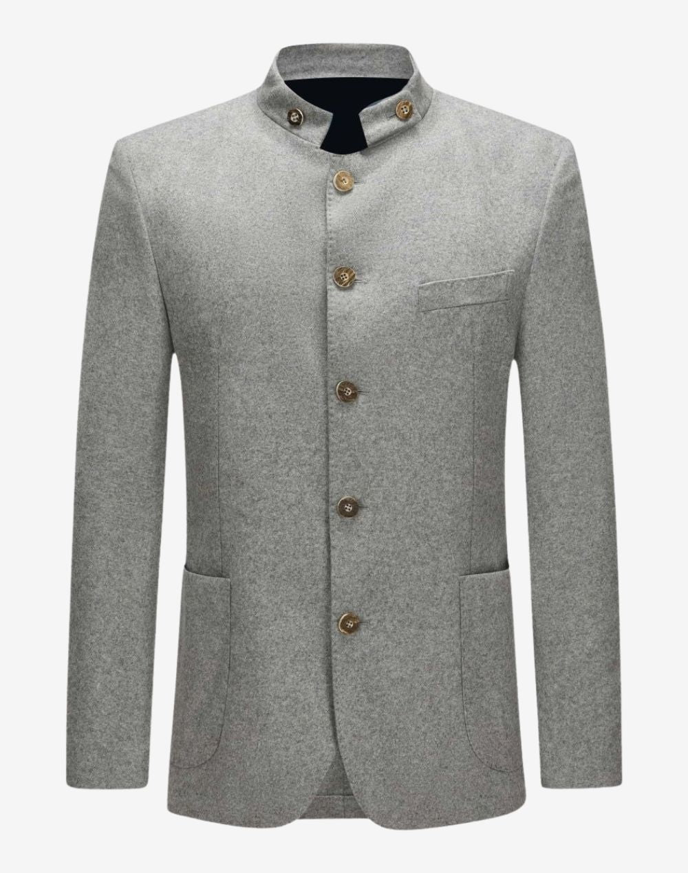 German Oktoberfest jacket for men featuring stand collar, wooden buttons, clean front panels and classic Bavarian fit.