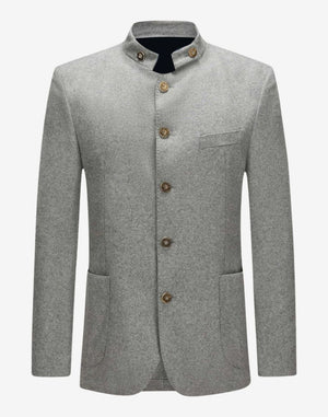 German Oktoberfest jacket for men featuring stand collar, wooden buttons, clean front panels and classic Bavarian fit.