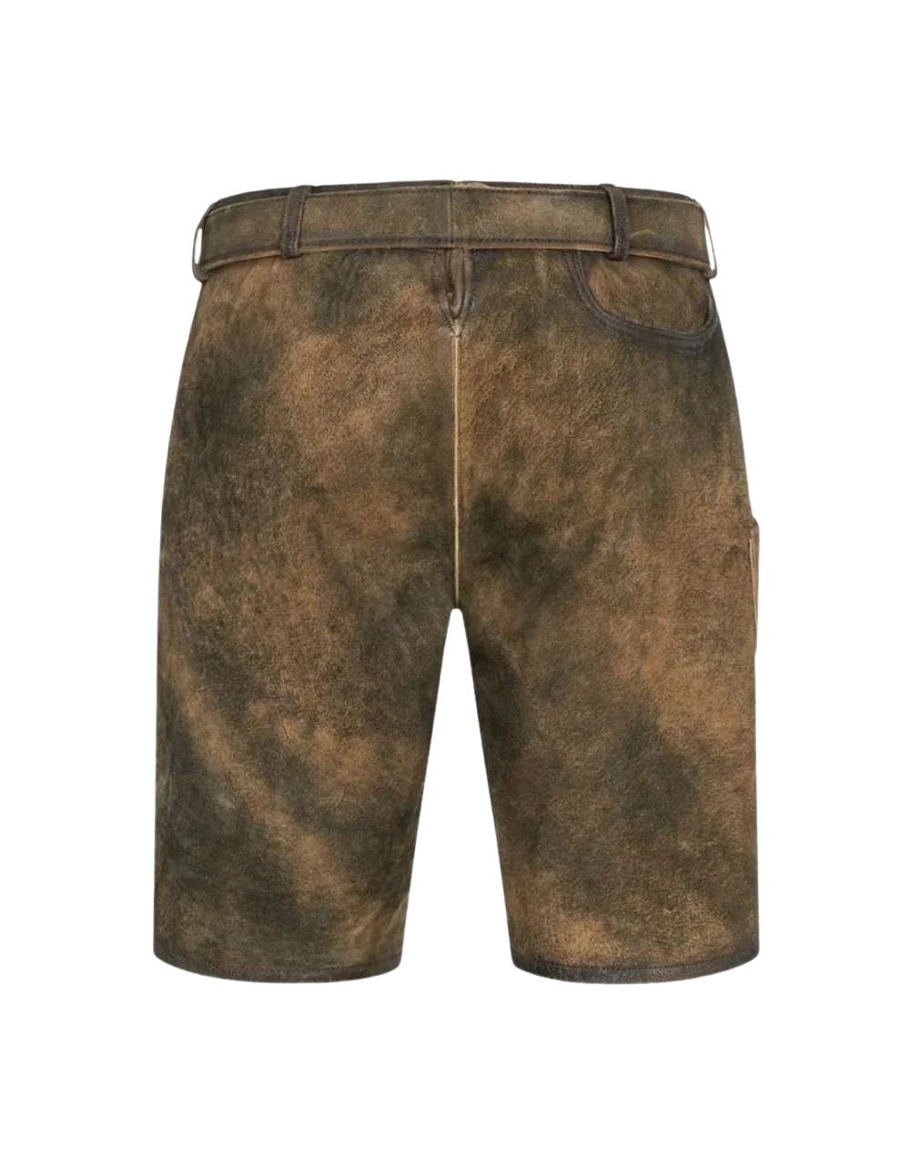 Back view shows plain brown leather shorts from German Traditional Lederhosen Men with belt loops