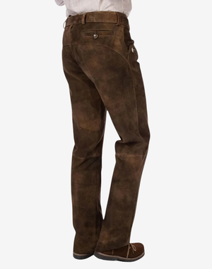 Brown leather pants on a white background