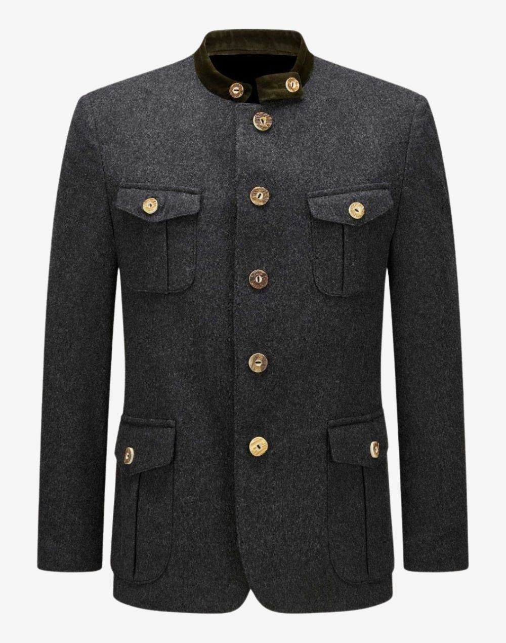mens authentic German jacket featuring traditional buttons, structured fit, flap pockets and classic Bavarian design