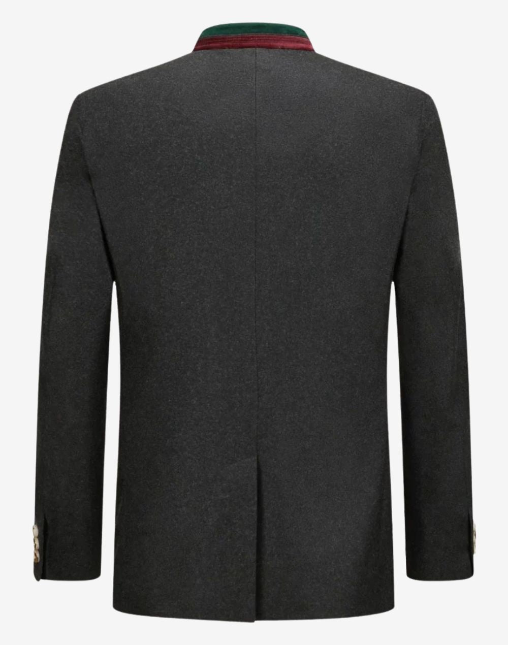 Back view of mens Bavarian heritage jacket showing clean rear panel design, structured tailoring and traditional German style finish
