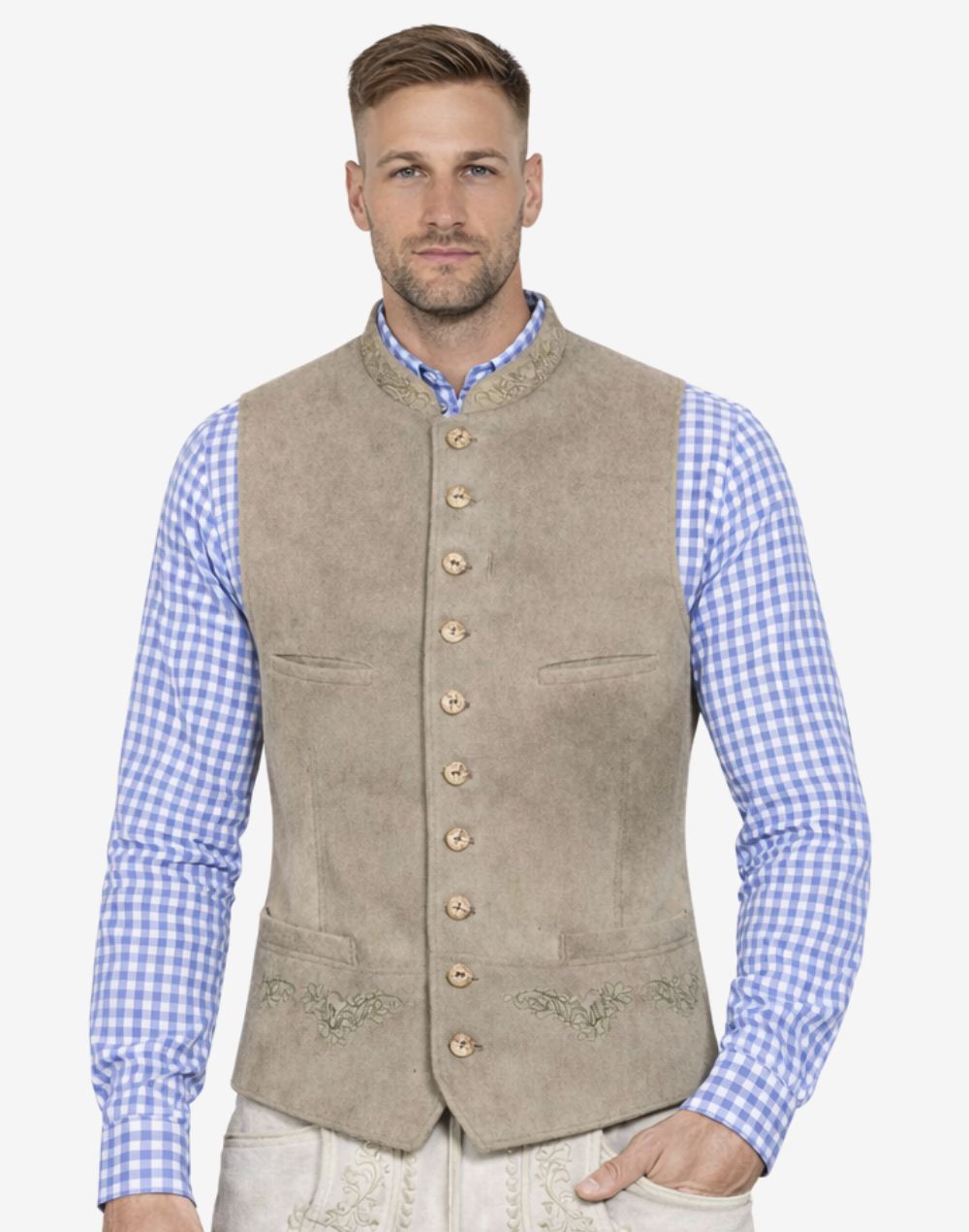 Mens Beige Suede Trachten Vest