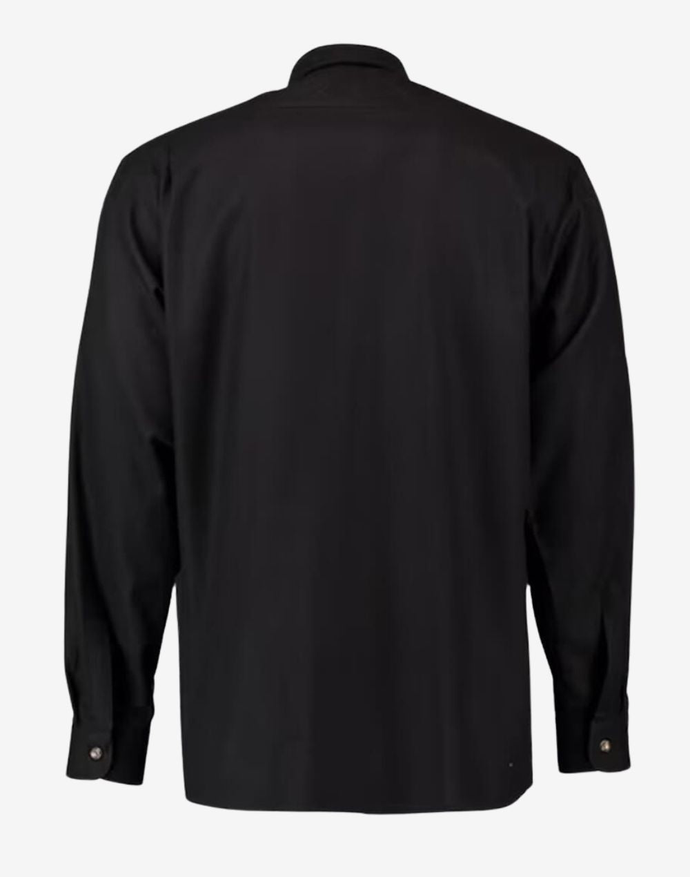 Back view of mens German Trachten shirt in plain black color showing clean rear design, tailored fit and traditional Bavarian style
