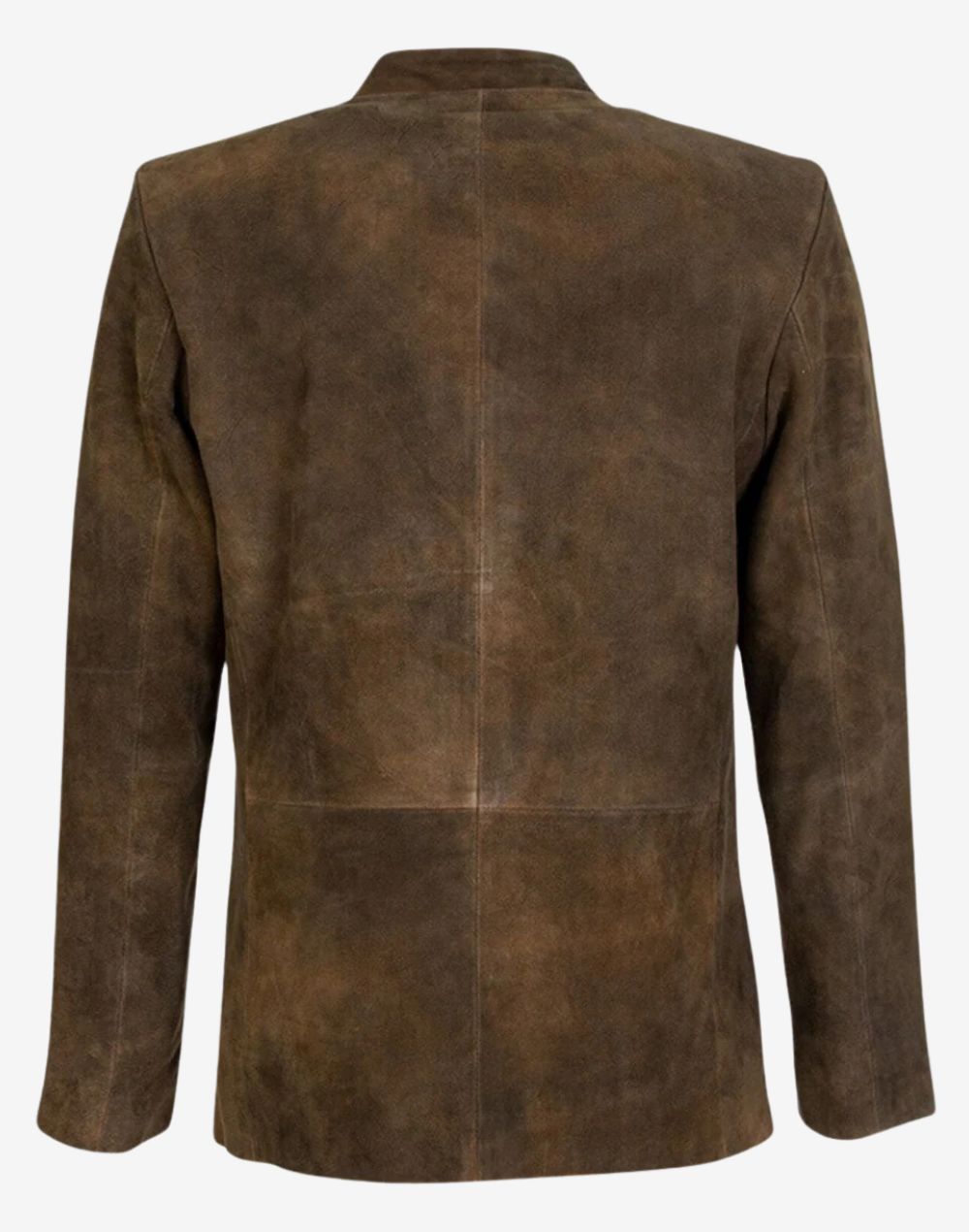 Back view of mens Oktoberfest leather trachten jacket showing natural leather finish, clean back panel and classic Bavarian tailored fit