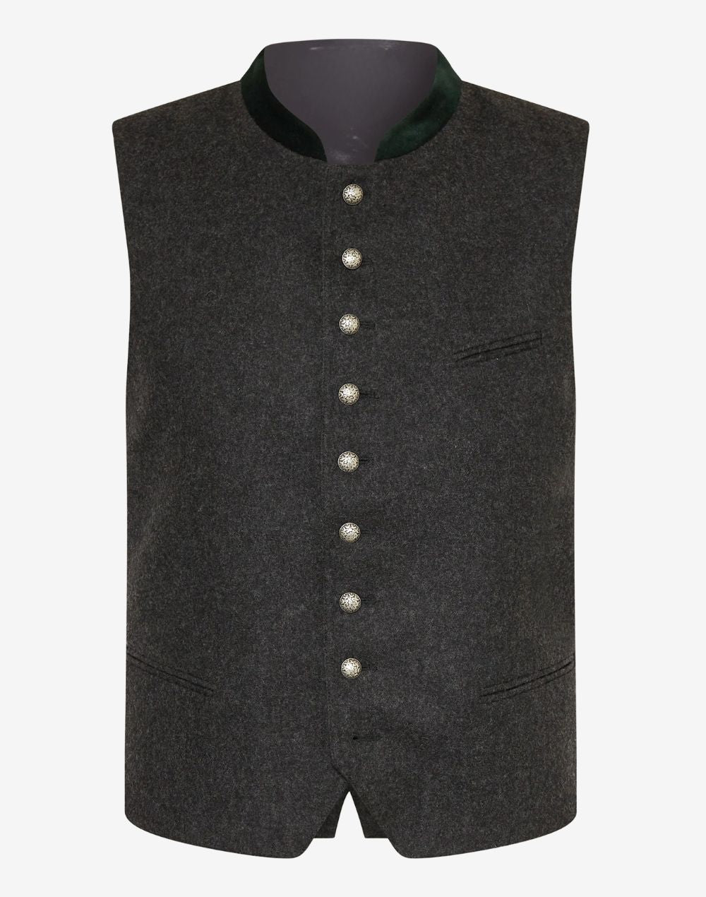 Mens Oktoberfest wool vest in traditional Trachten style featuring classic horn buttons, premium wool fabric and Bavarian design.