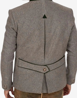Back view of mens timeless Bavarian jacket showing structured seams, tailored fit and classic Bavarian Trachten style.