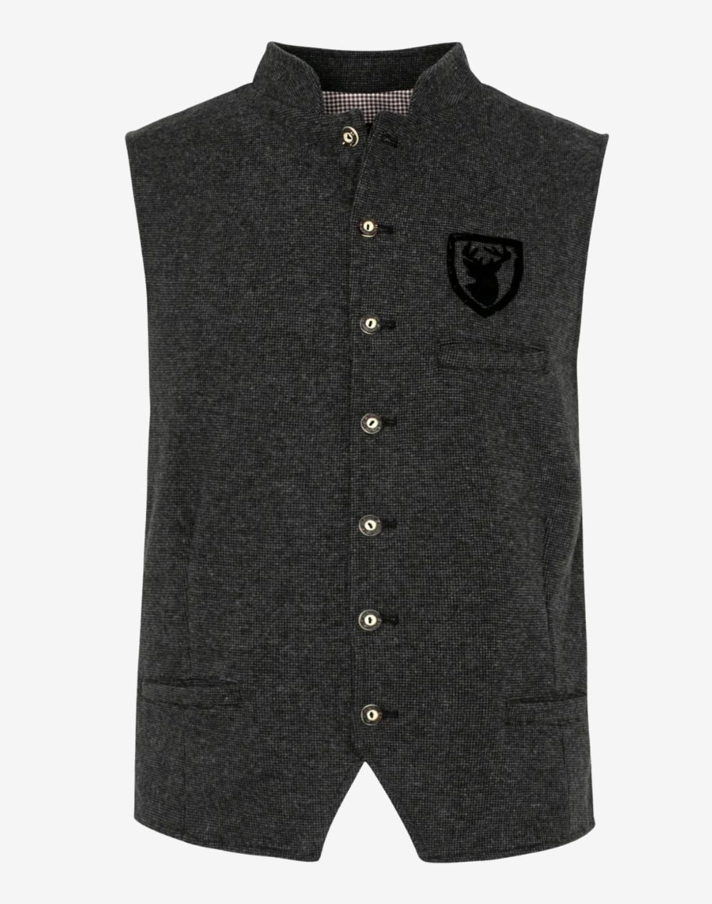 mens traditional alpine vest featuring classic button closure, structured fit and authentic Bavarian design